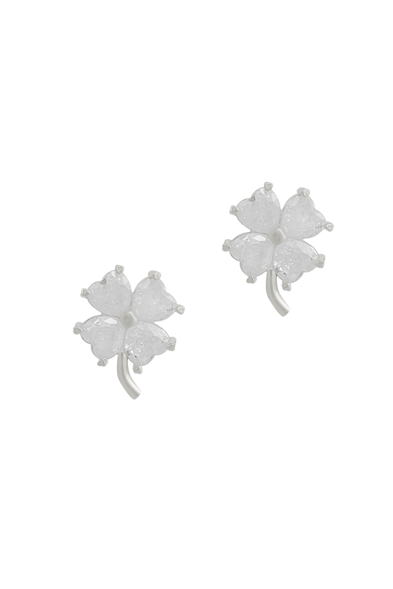 Four Leaf Clover Sterling Silver Stud Earrings - White, Main, color, Silver