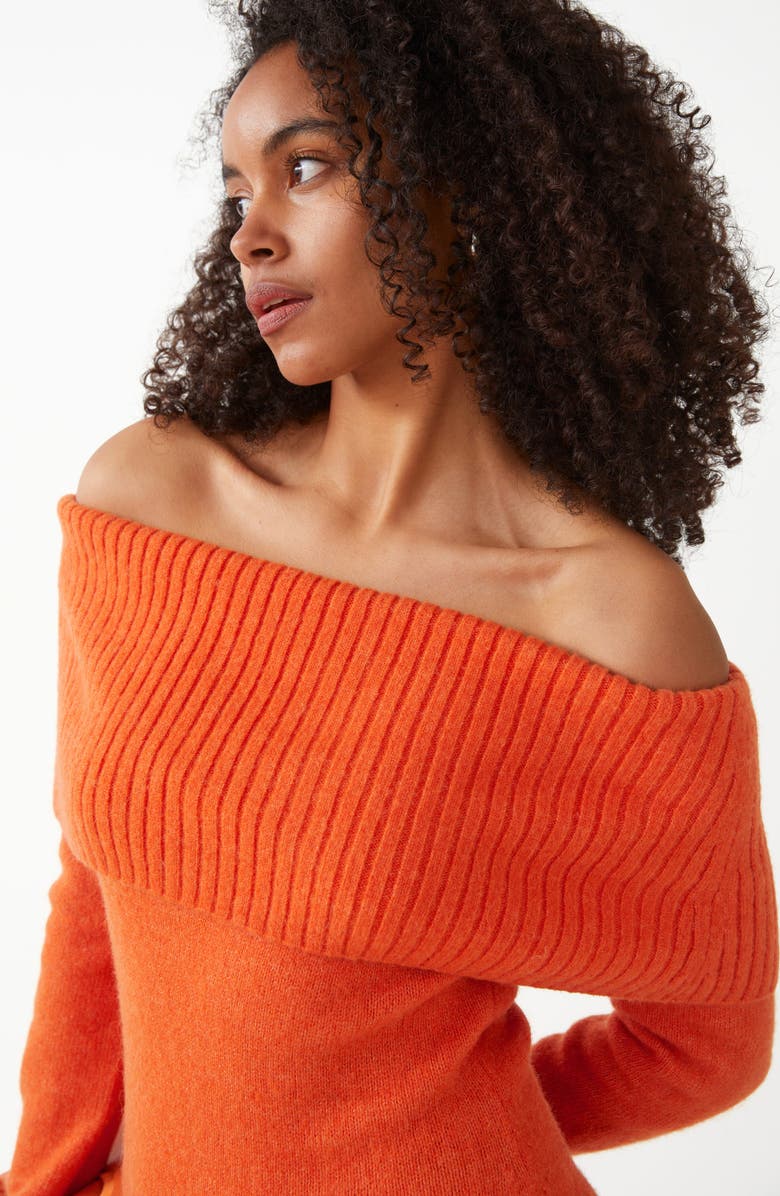 & Other Stories Off the Shoulder Long Sleeve Wool Blend Sweater Minidress, Alternate, color, Orange