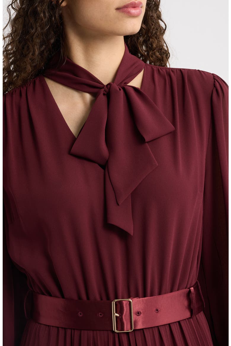 The Carrie Pleated Chiffon Dress, Alternate, color, NOIR BERRY