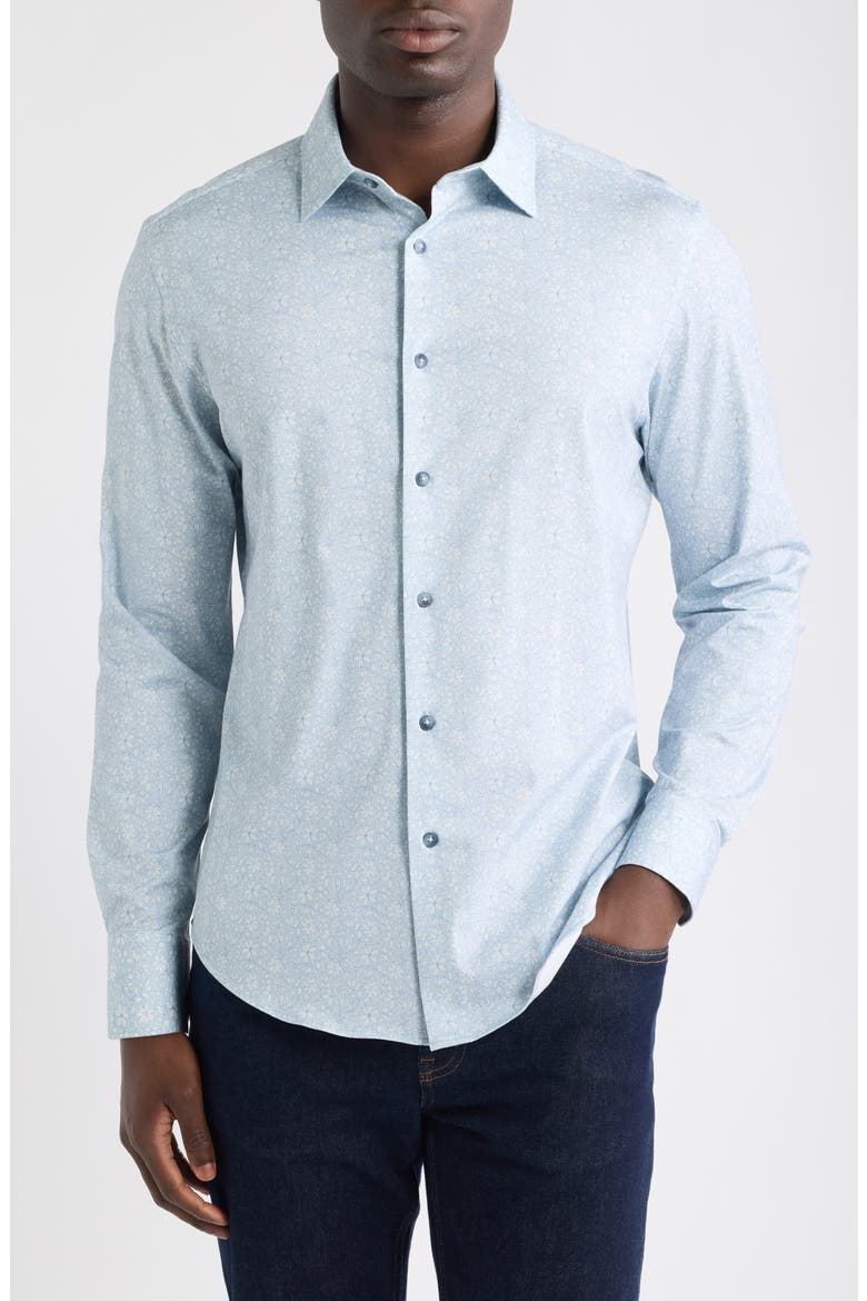 James OoohCotton® Floral Print Button-Up Shirt, Main, color, HAZY BLUE