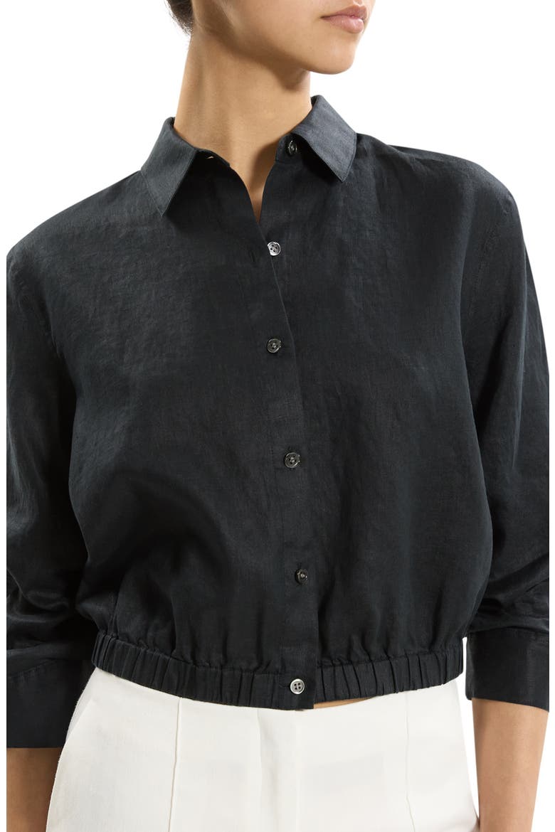 Fixed Sleeve Linen Button-Up Shirt, Alternate, color, BLACK