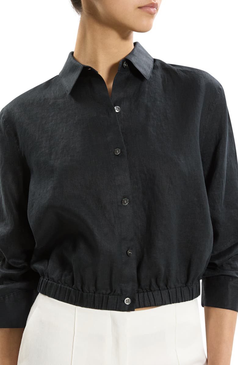 Theory Fixed Sleeve Linen Button-Up Shirt, Alternate, color, Black