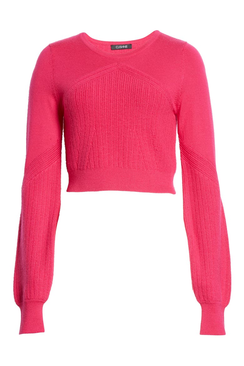 Wool, Silk & Cashmere Crop Sweater, Alternate, color, AZALEA