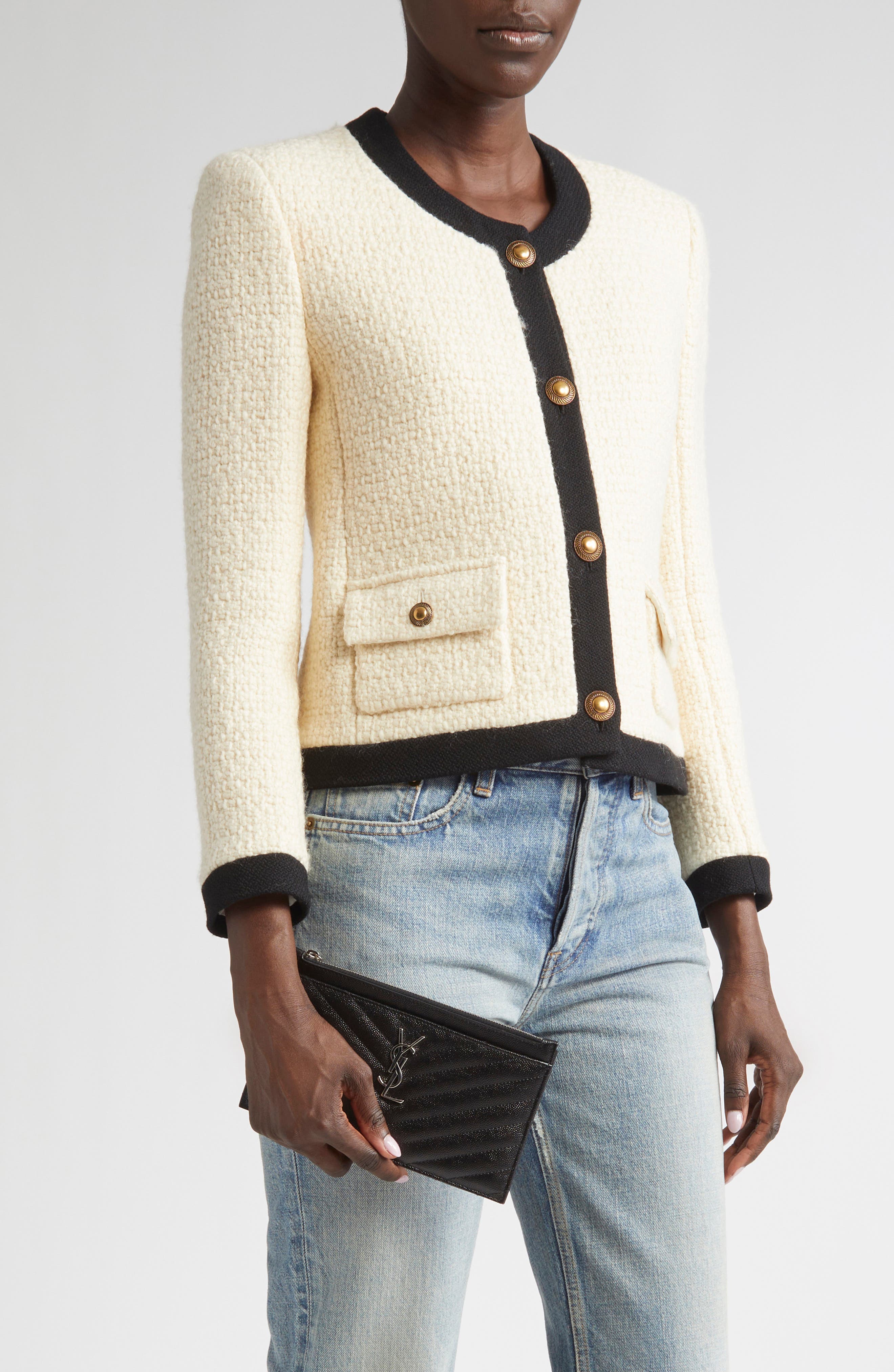 Saint Laurent Monogram Matelassé Leather Pouch, Alternate, color, 