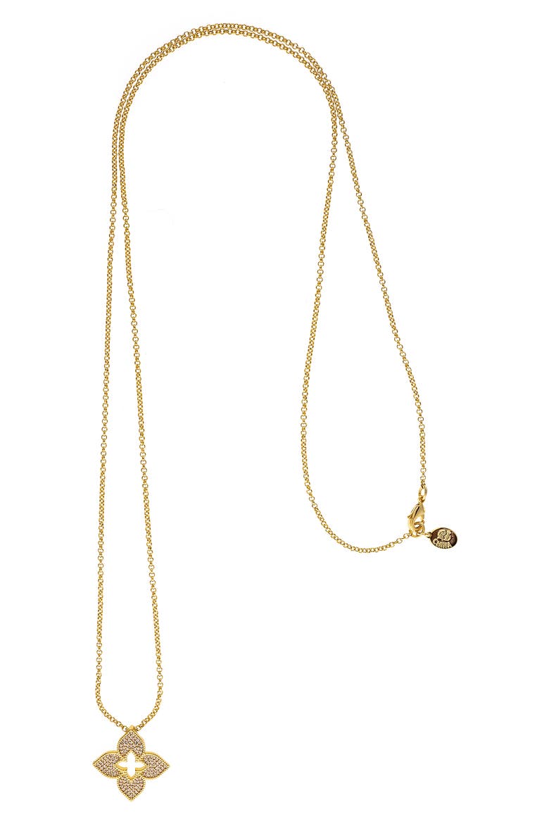 Pavé CZ Flower Pendant Necklace, Main, color, GOLD / CZ