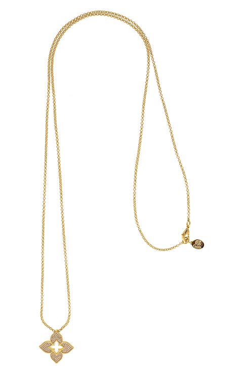 Pavé CZ Flower Pendant Necklace