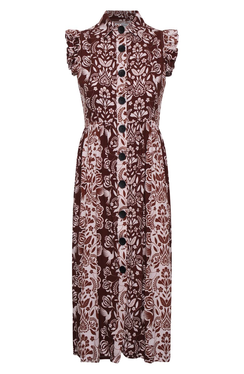 The Lulo Project Flying Pier Print Midi Dress, Alternate, color, Brown Folk Paisley