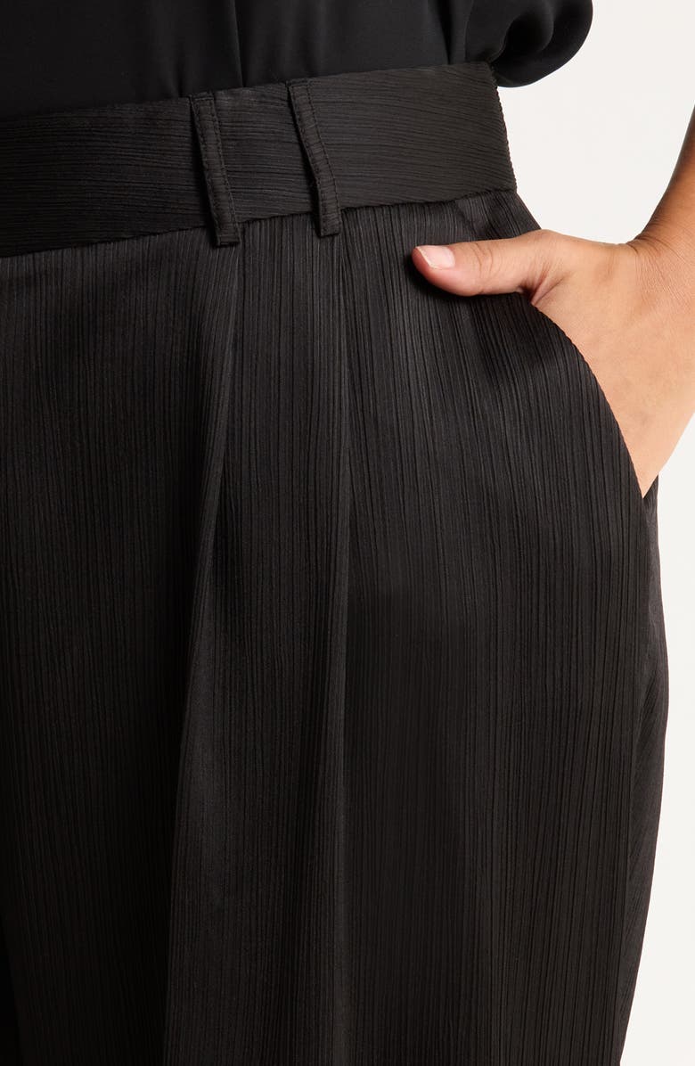 Tahari ASL Wide Leg Crinkle Satin Pants, Alternate, color, Black