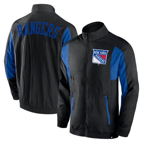 Men's Fanatics Branded Black New York Rangers Step Up Crinkle Raglan Full-Zip Windbreaker Jacket