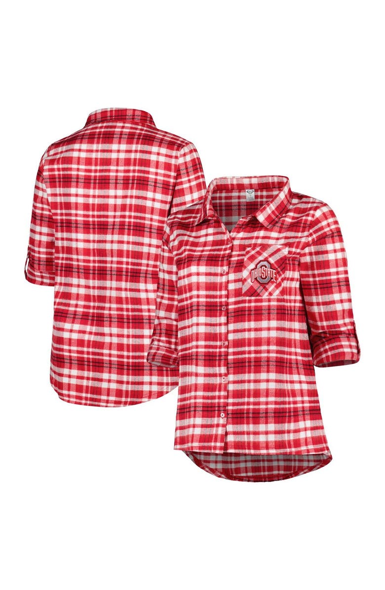 PROFILE Women's Scarlet Ohio State Buckeyes Plus Size Mainstay Long Sleeve Button-Up Shirt, Main, color, Scarlet