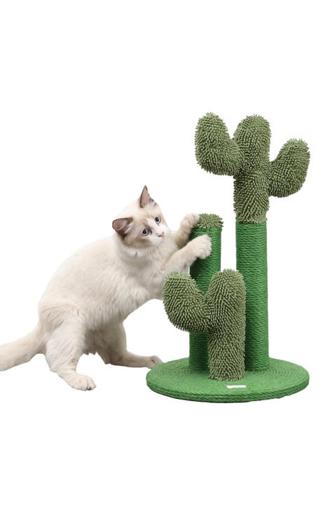 Marfa 21.5" Modern Jute Triple-Cactus Cat Scratching Post with Fuzzy Toy