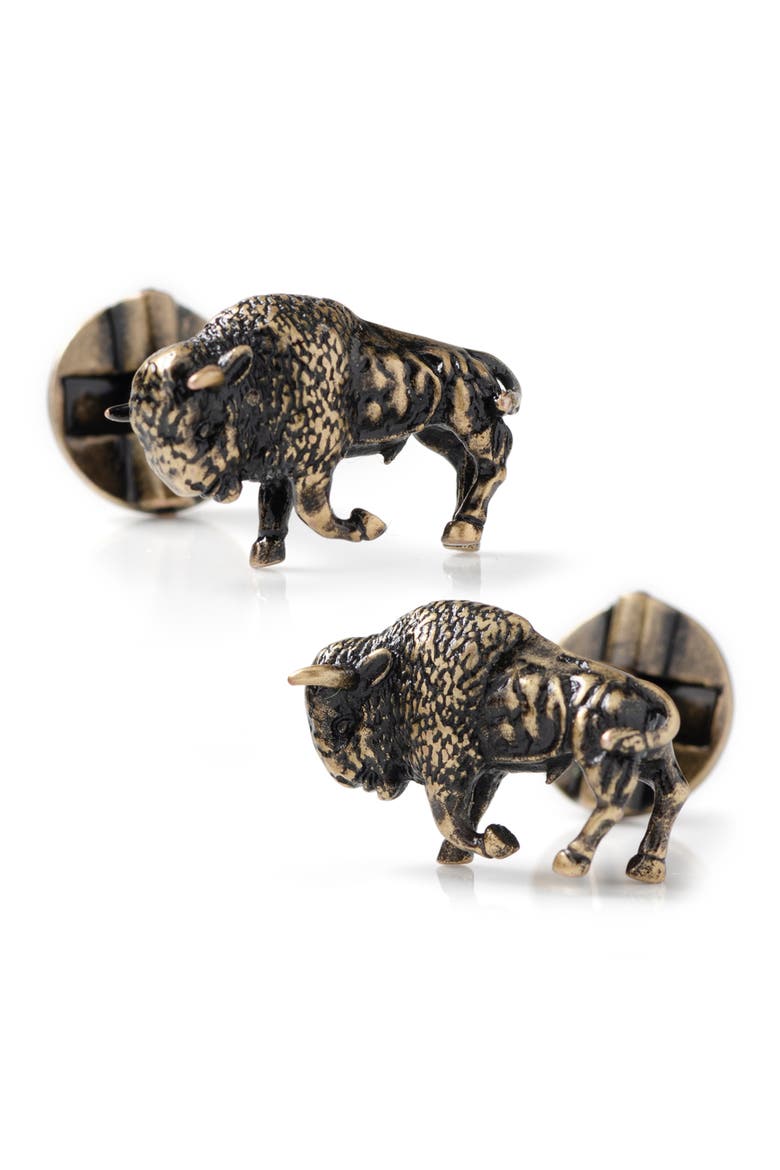 Bison Cuff Links, Main, color, BRONZE