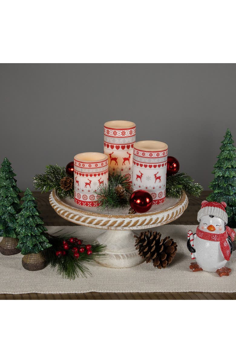 Northlight LED Flameless Flickering Nordic Reindeer Wax Pillar Christmas Candles - 6" - Set of 3, Alternate, color, White