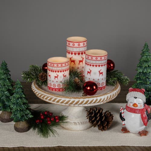 Northlight Led Flameless Flickering Nordic Reindeer Wax Pillar Christmas Candles In Pink