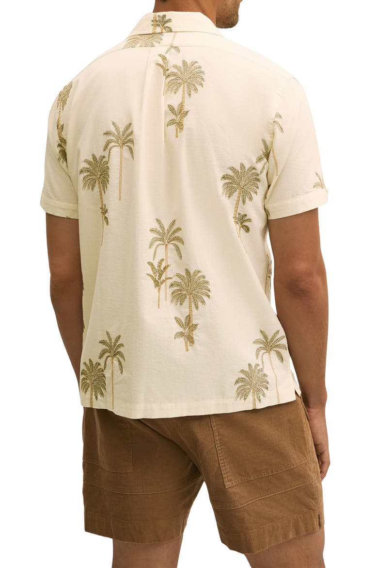 Embroidered Cotton & Linen Camp Shirt, Alternate, color, WHITE BROWN