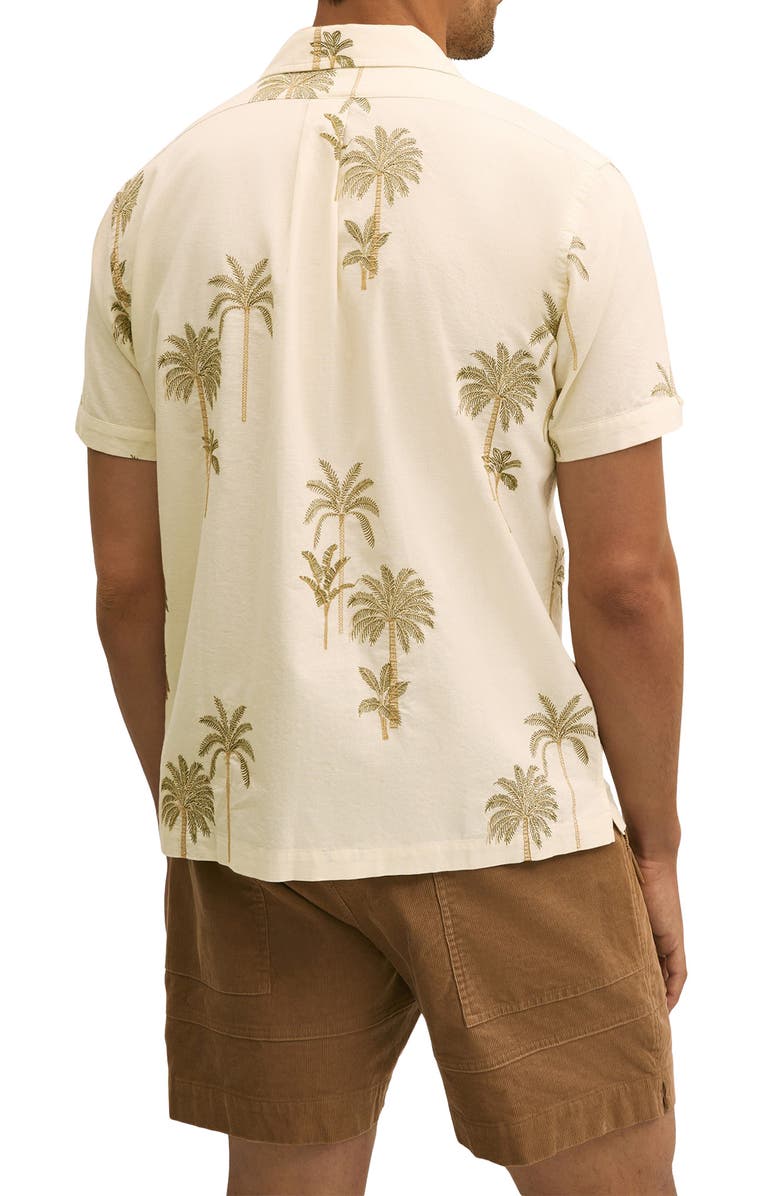 Brooks Brothers Embroidered Cotton & Linen Camp Shirt, Alternate, color, White Brown