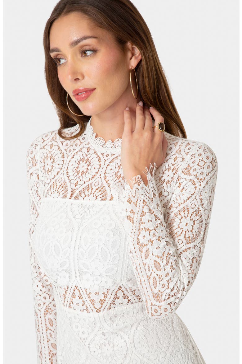 Bandeau Lace Long Sleeve Dress, Alternate, color, WHITE