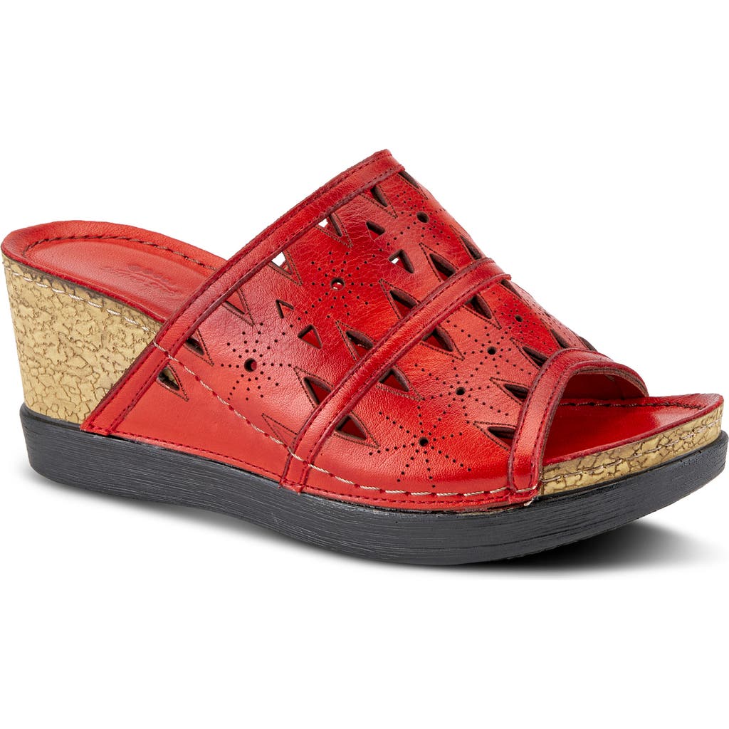 Spring Step Fusa Wedge Slide Sandal In Red