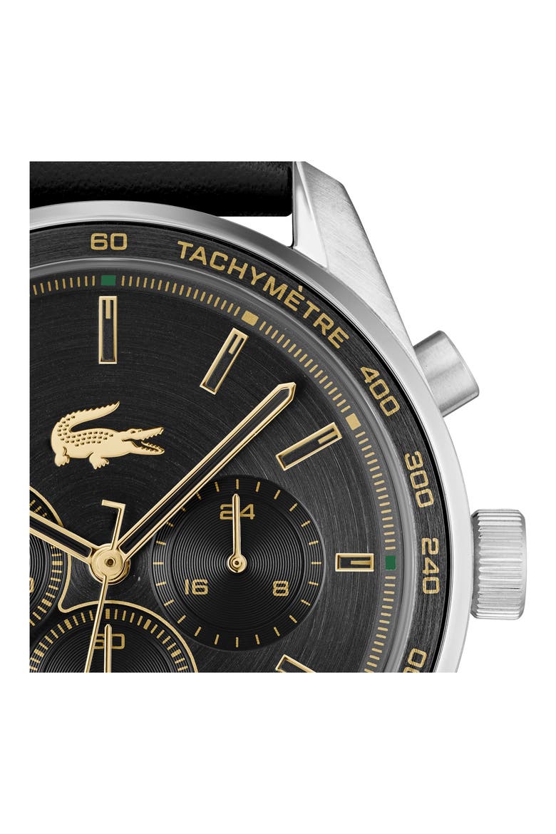 Boston Chronograph Leather Strao Watch, 42mm, Alternate, color, BLACK