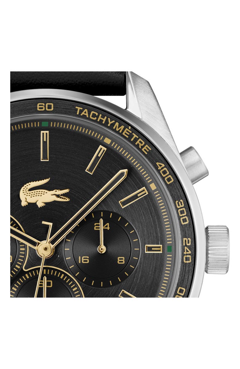 Lacoste Boston Chronograph Leather Strao Watch, 42mm, Alternate, color, Black