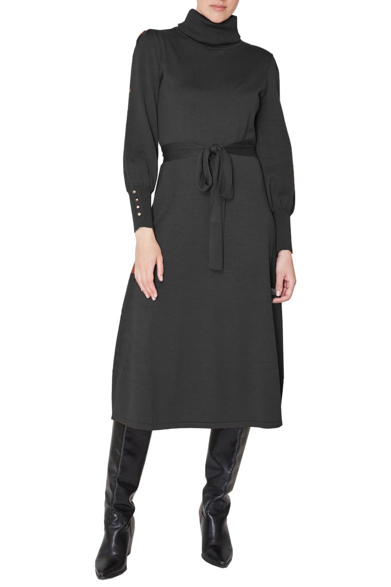 Turtleneck Long Sleeve Midi Dress, Main, color, BLACK