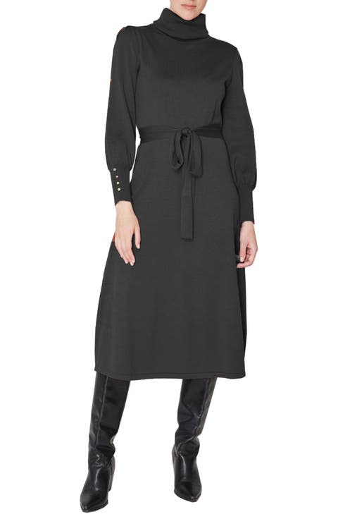 Turtleneck Long Sleeve Midi Dress