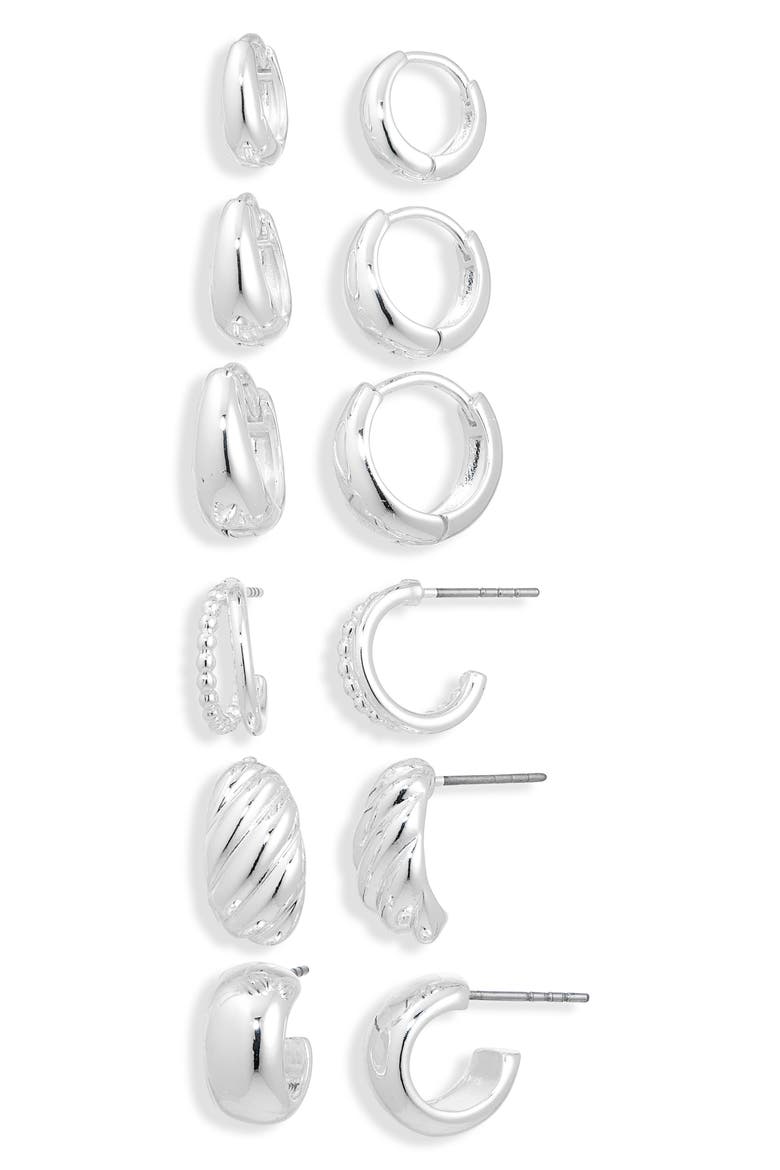 6-Pack Huggie Hoop Earrings, Main, color, SILVER