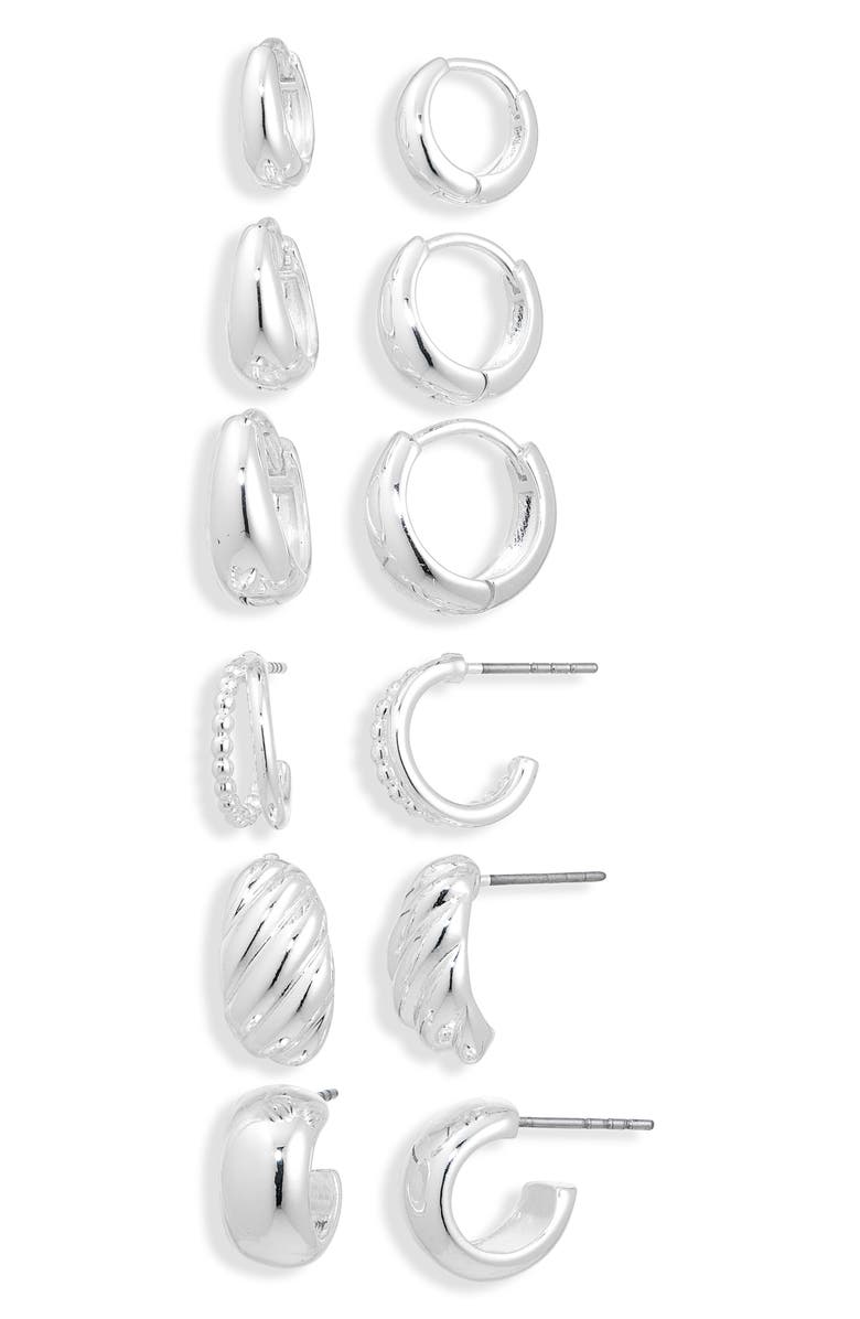 NORDSTROM RACK 6-Pack Huggie Hoop Earrings, Main, color, Silver