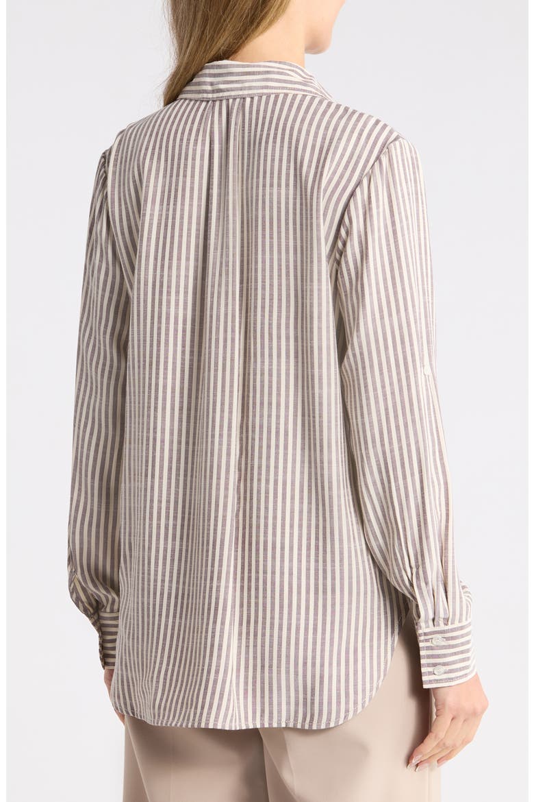 Striped Long Sleeve Button Front Shirt, Alternate, color, OATMEAL/ CABERNET STRIPE