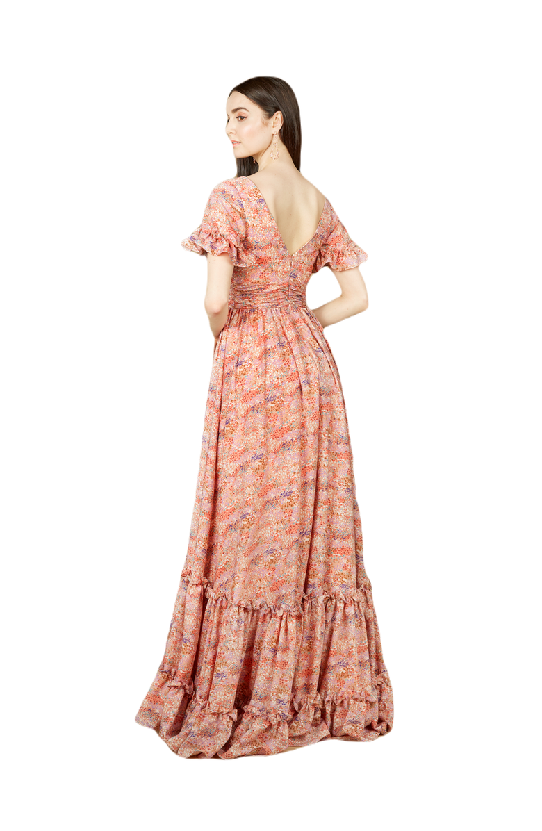 LARA New York Long Print Gown with Cap Sleeves, Alternate, color, Pink