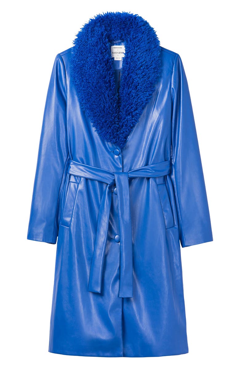 Noize Tezza Faux Leather Trench with Faux Shearling Collar, Alternate, color, Sapphire