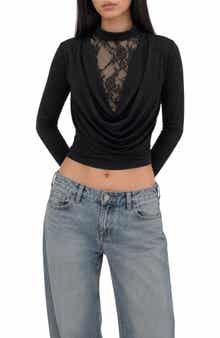 Garnet Lace Inset Cowl Neck Top