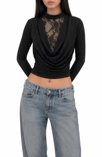 Garnet Lace Inset Cowl Neck Top