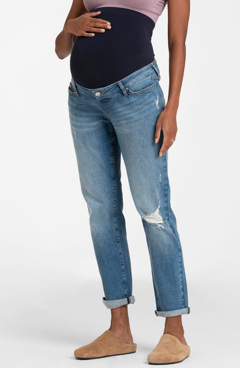 Seraphine Over the Bump Distressed Cuffed Maternity Jeans, Alternate, color, 