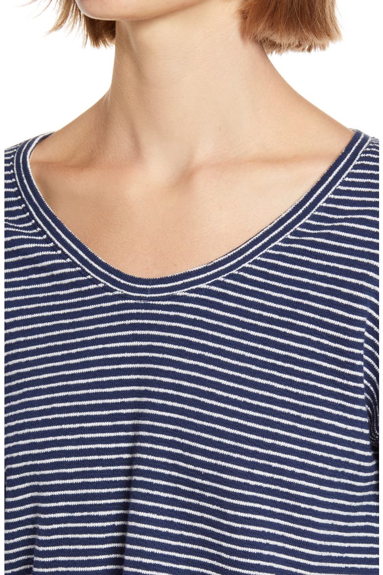 V-Neck Bubble-Sleeve Sweatshirt, Alternate, color, MYSTIQUE STRIPE BENGALI INDIGO