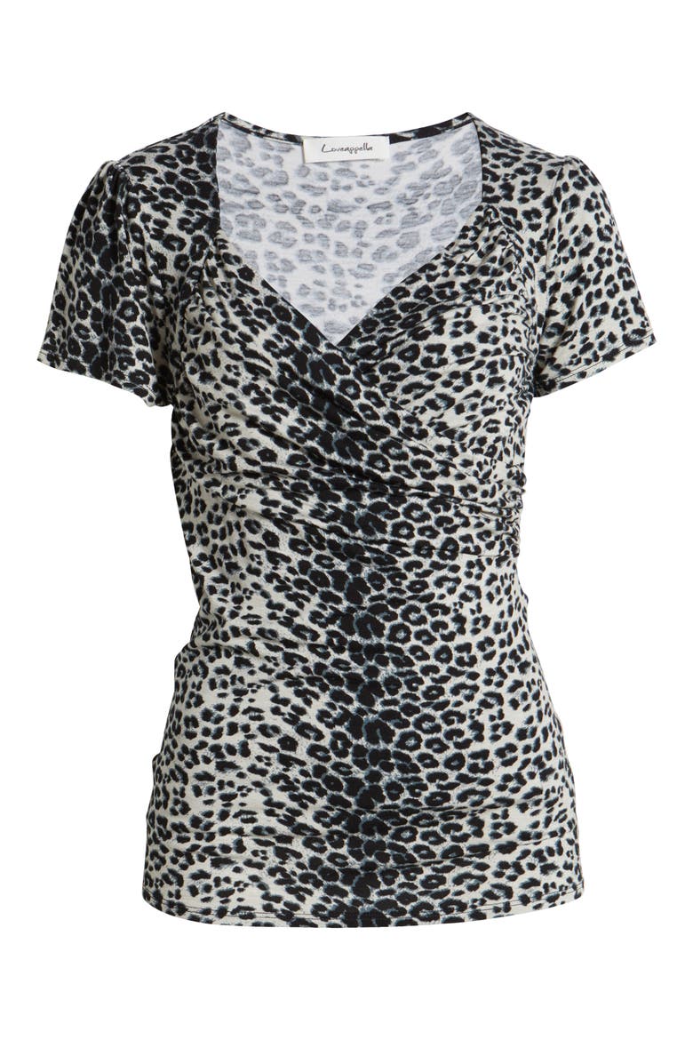 Leaopard Print Faux Wrap Top, Alternate, color, BLACK/ GREY