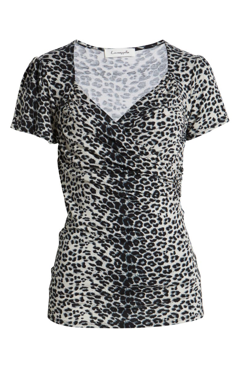 Loveappella Leaopard Print Faux Wrap Top, Alternate, color, Black/ Grey