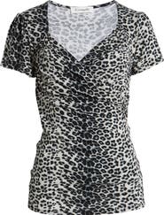 Loveappella Leaopard Print Faux Wrap Top