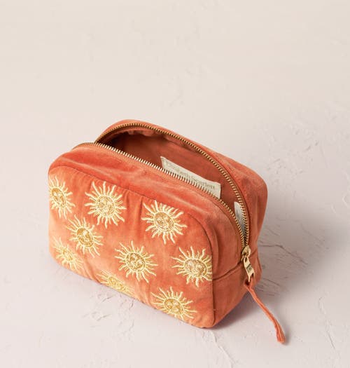 Elizabeth Scarlett Sun Goddess Velvet Makeup Bag In Orange
