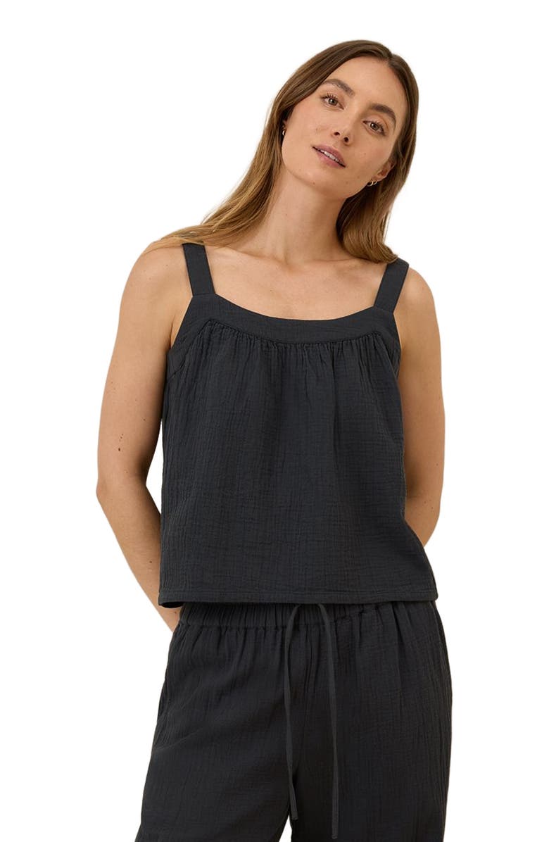 Pact Organic Cotton Double Gauze Square Neck Cami, Alternate, color, Black