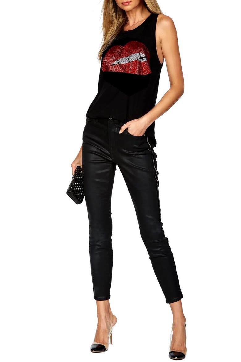 Peyton High Neck Tank - Crystal Biting Lip Tee, Alternate, color, Black
