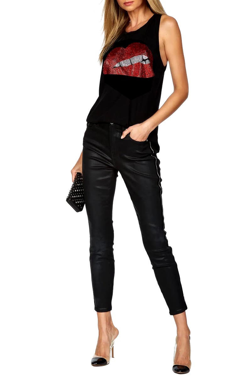Lauren Moshi Peyton High Neck Tank - Crystal Biting Lip Tee, Alternate, color, Black