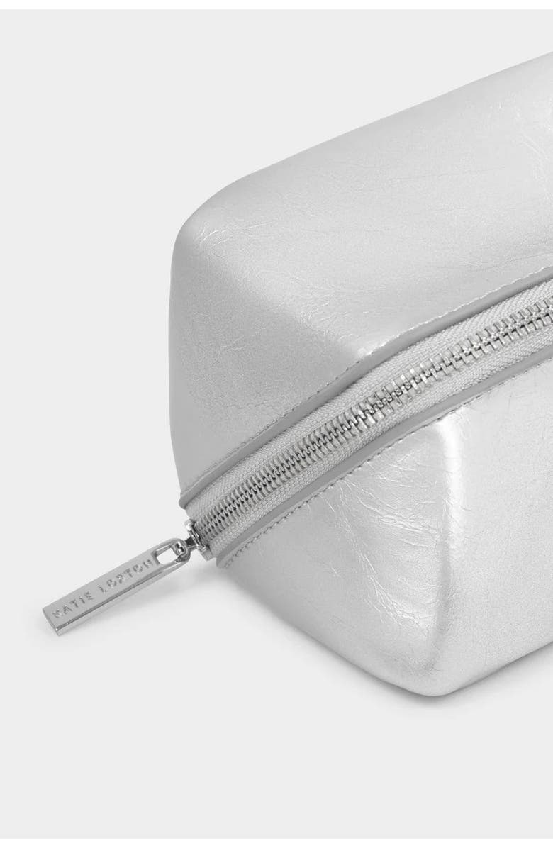 Katie Loxton Patent Crackle Fold-Out Mirror Makeup Bag in Silver, Alternate, color, Silver
