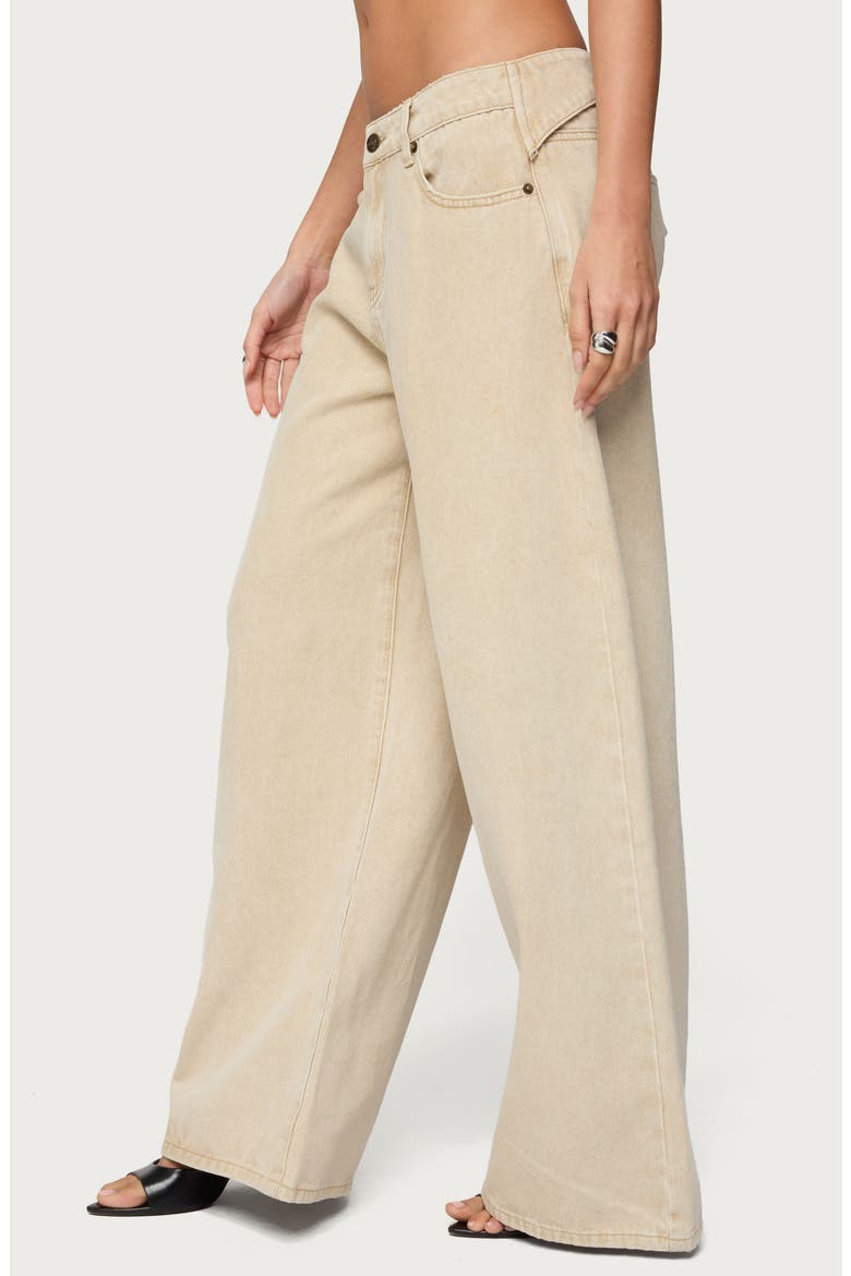Button Strap Low Rise Baggy Wide Leg Jeans, Alternate, color, BEIGE