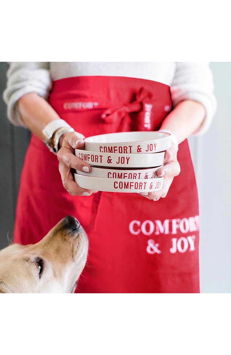 CREATIVE BRANDS Set of 4 Comfort & Joy Tapas Plates, Alternate, color, White/ Red