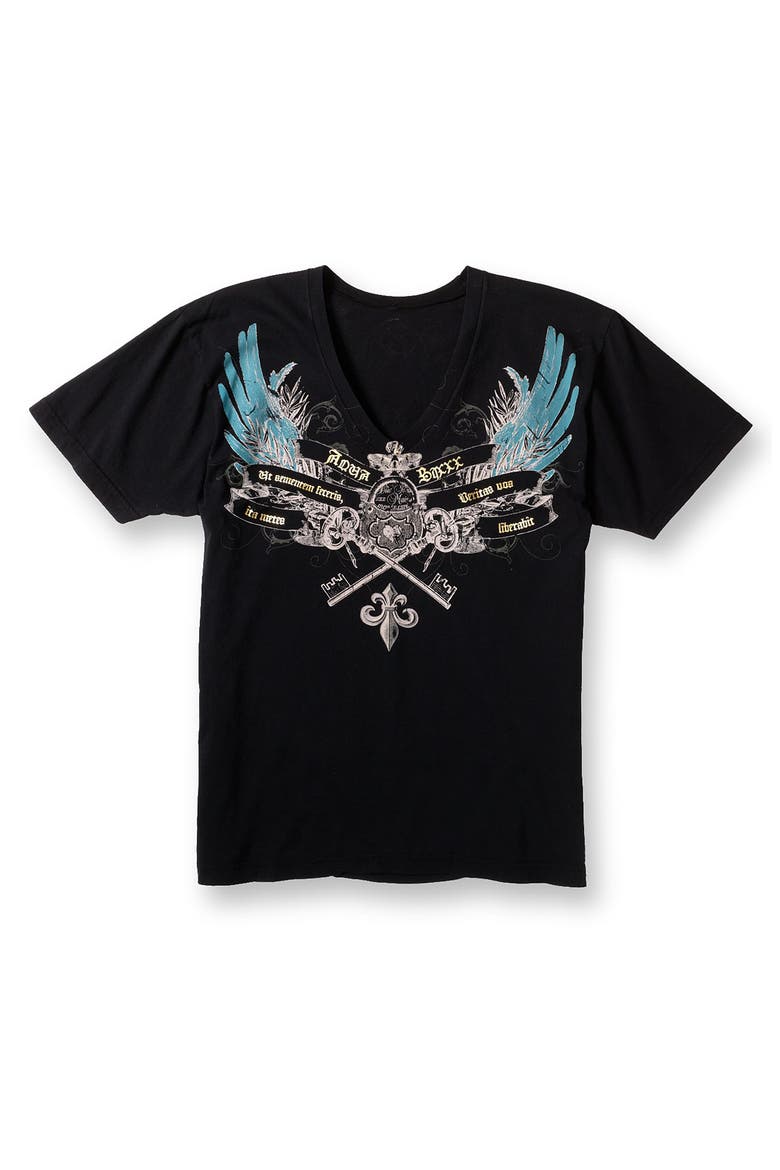 'Lock & Key' Slim Fit V-Neck T-Shirt, Main, color, JETT BLACK