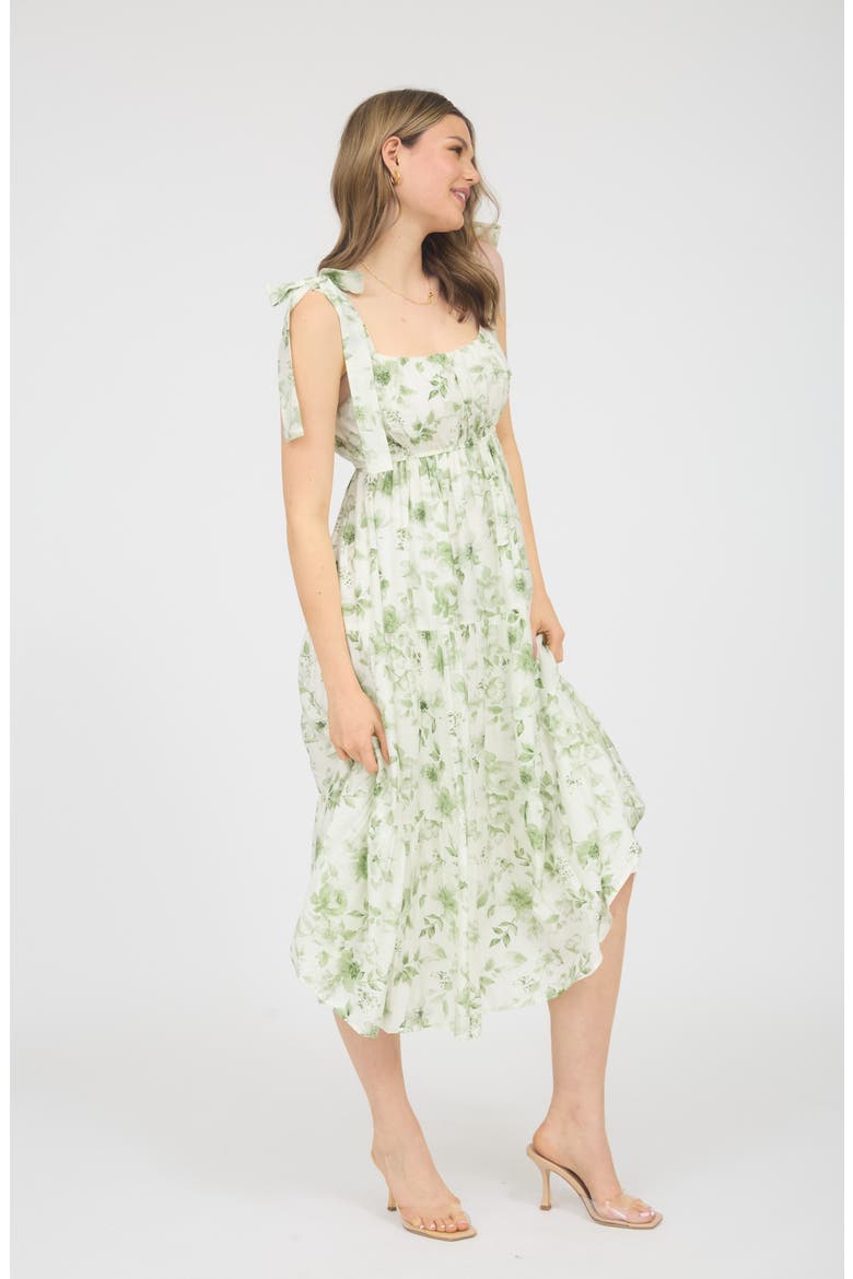 Shoulder Tie Floral Midi Dress, Alternate, color, OLIVE MULTI