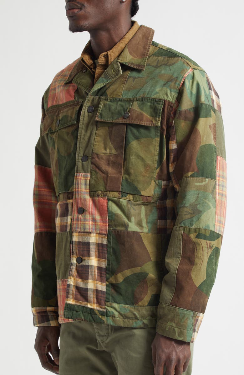 Double RL Padded Patchwork Overshirt, Alternate, color, Camo/ Plaid Patchwork