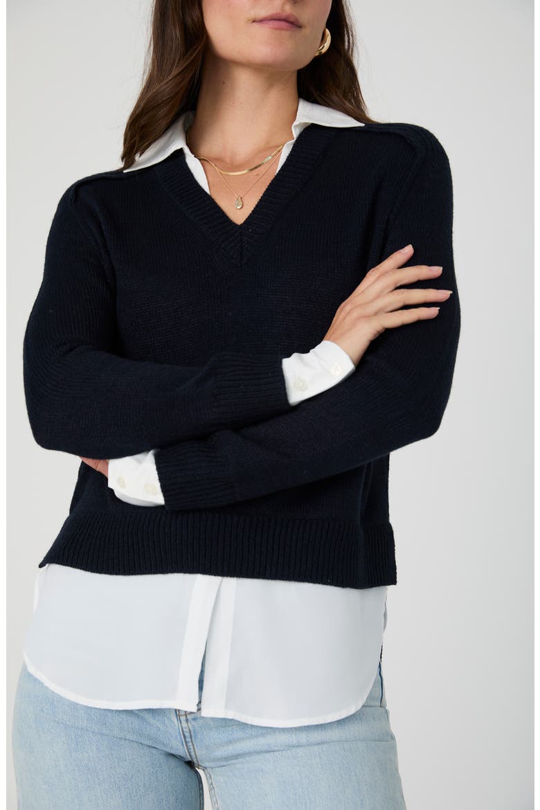 Babysoft Mixed Media Twofer Sweater, Alternate, color, MARINE/ WINTER WHITE