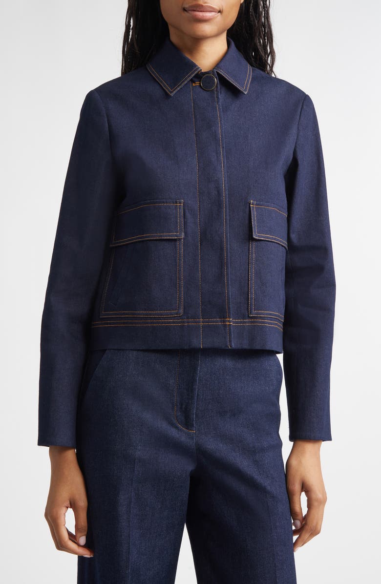 Veronica Beard Barrington Crystal Collar Denim Jacket, Alternate, color, Midnight Wash